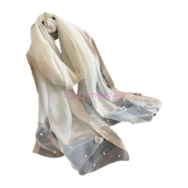 

N5KF Women Shawl Polyester Stole For Women Beaded Detailing Soft Shawl Wrap