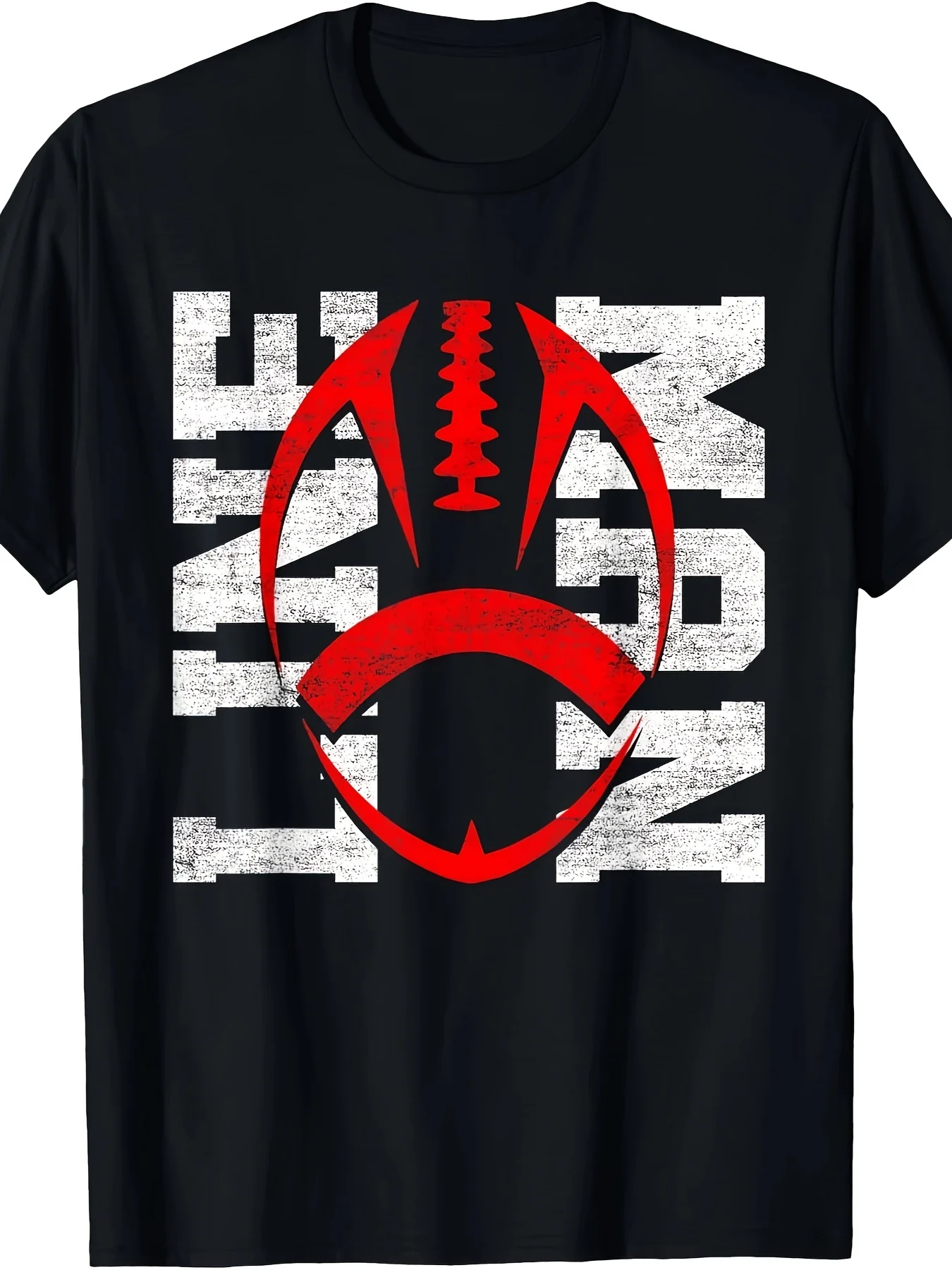 Men'S Heavyweight 252gsm Vintage Football Graphic T-Shirt - Retro Lineman Design with Red & Team Logo Print, Breathable Double-Needle Stitched Hem, Crew Neck Short Sleeve Tee for Game Day, Casual Streetwear & Sports Apparel (Sizes S-3XL) - Ideal Gif
