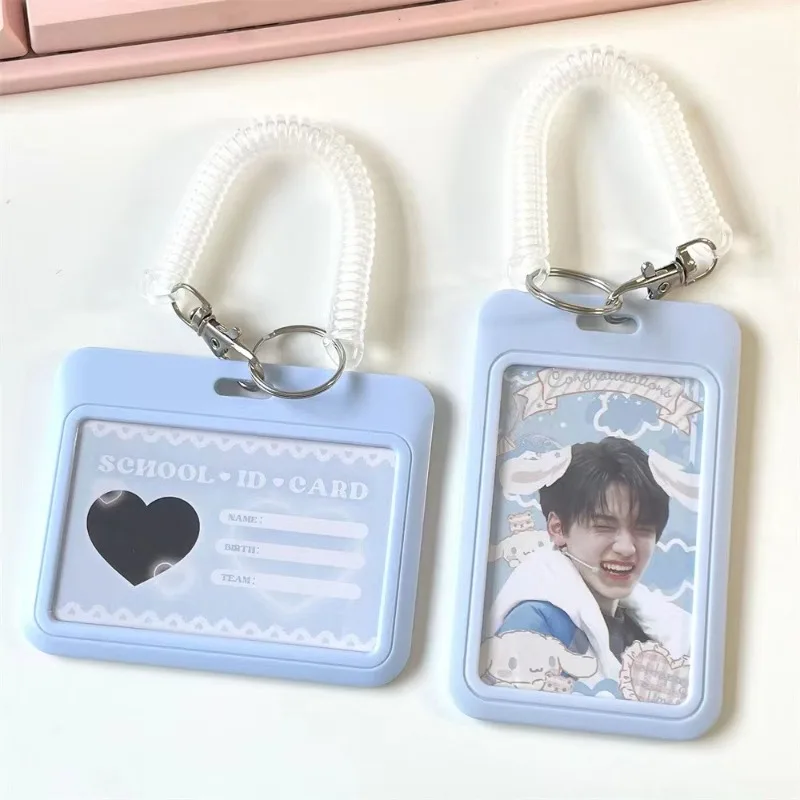 

Vertical High Value Card Holder Flash Pink Love Clouds Gradient Coo Card Keychain Bus Student ID Card Holder