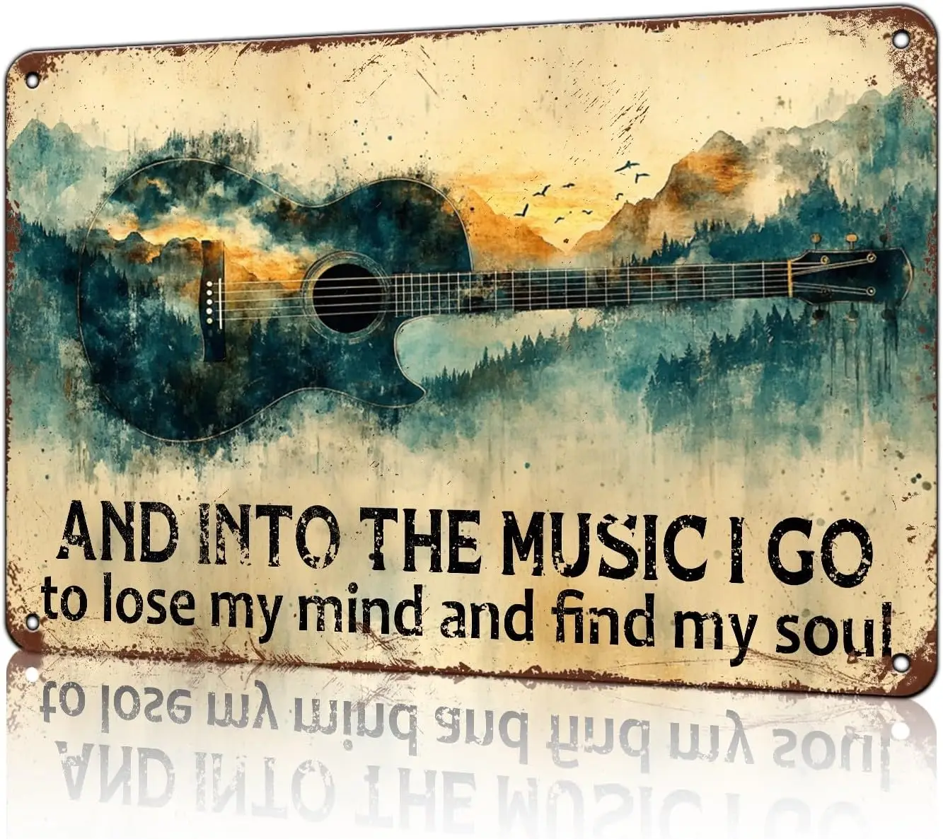 Guitar Funny Sign And Into the Music I Go to Lose My Mind Find Vintage Metal Tin Signs for Home Living Room Bedroo