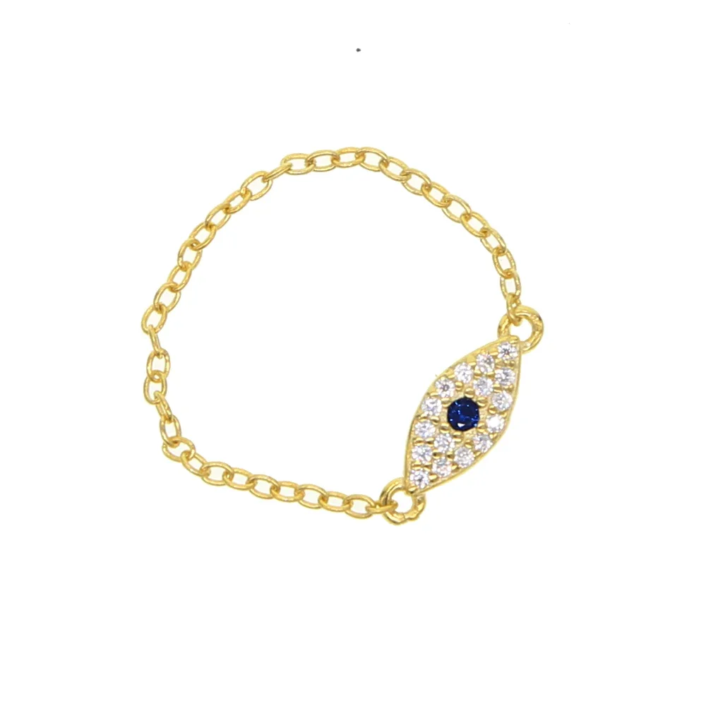 Genuine 925 Sterling Silver ring evil eye cz charm cute lovely lucky girl jewelry chain band elegance minimalist jewelry