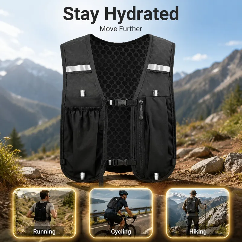 

Lightweight Outdoor Vest Pack Multi-pocket Sports Vest Equipped with Water Bottle Holders and Phone Pouches Breathable Wearable