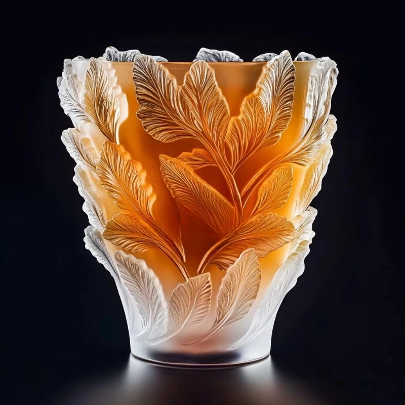 

Hand-carved home decoration, crystal glass leaf relief vase