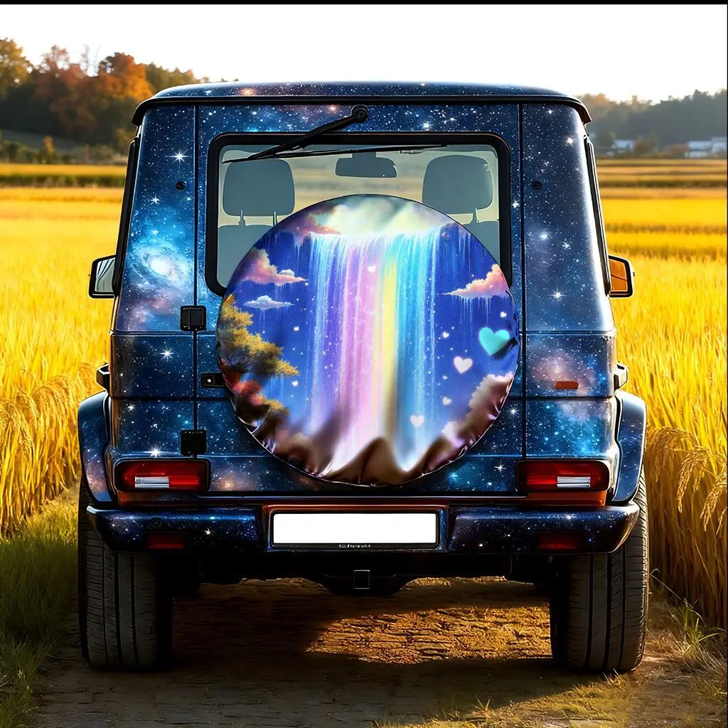 Un colorido vehículo todoterreno en un entorno de ensueño: una mezcla perfecta de magnífico arte natural y atmosférico, ideal para decorar