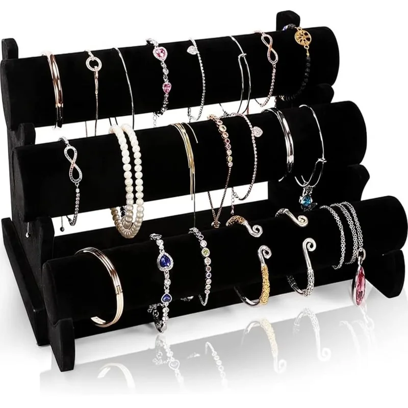 

Velvet Bracelet Holder with 3 Tier Rack, Organizer Detachable Display Stand for Necklace Watch Bangles Bracelets Scrunchies