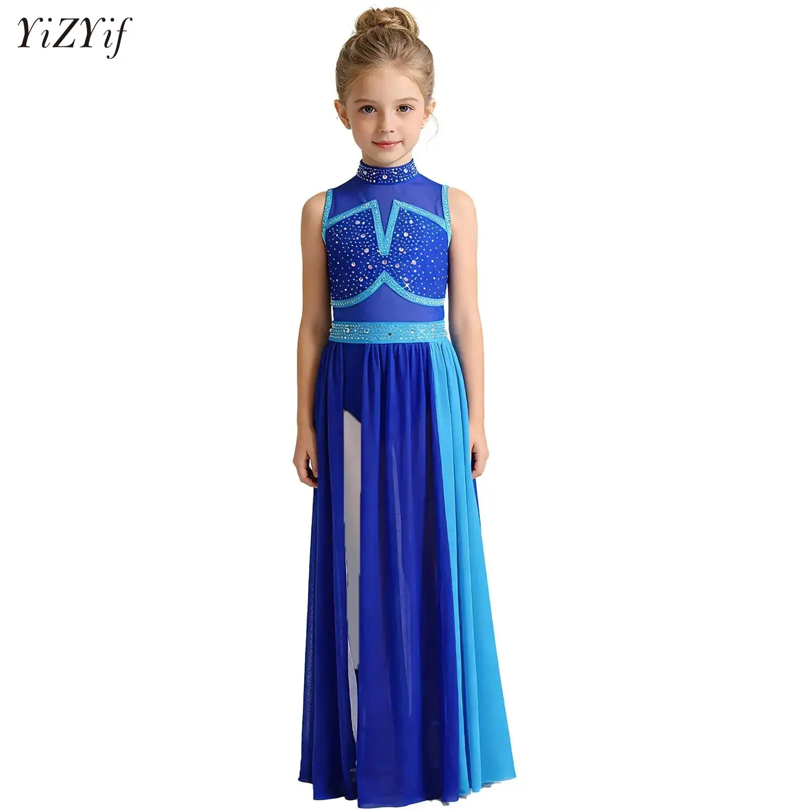 

Lyrical Modern Dance Dress for Kids Children Girls Sleeveless Tank Mesh Maxi Skirted Leotard Ballet Contemporary Dance Costume