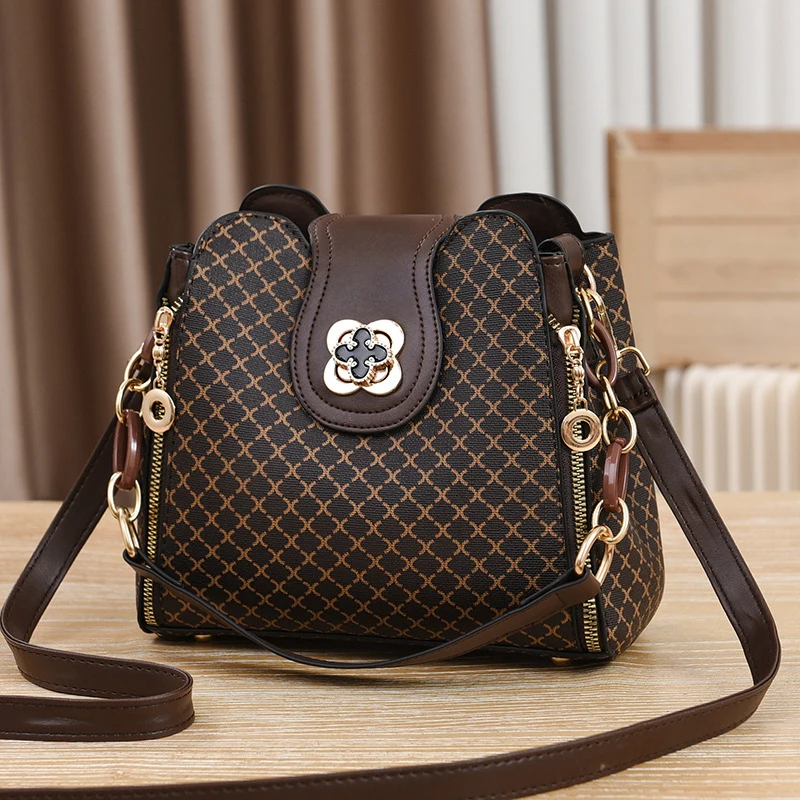 Nowa torebka damska Luksusowy design Torba na ramię typu Bucket Crossbody Flip Check Print Duża pojemność Pojedyncza torba na ramię