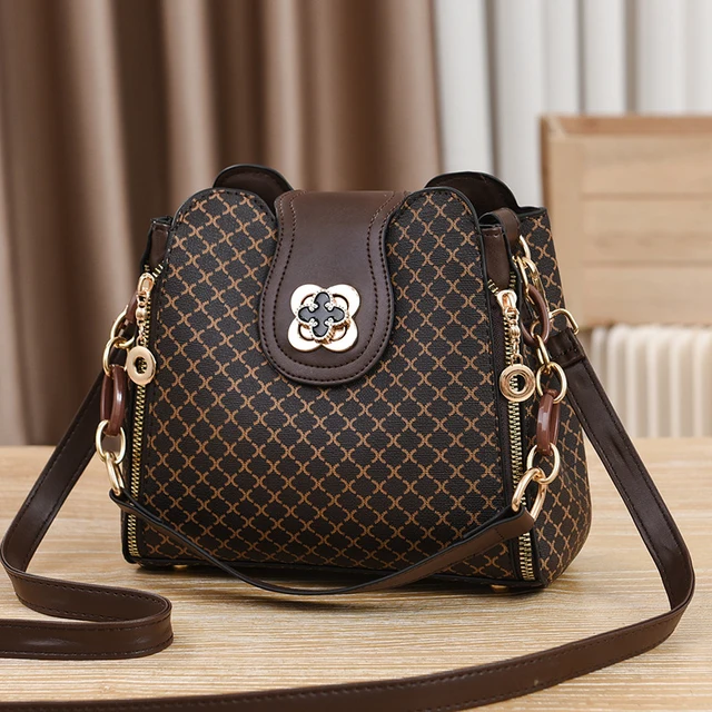 Nowa torebka damska Luksusowy design Torba na ramię typu Bucket Crossbody Flip Check Print Duża pojemność Pojedyncza torba na ramię