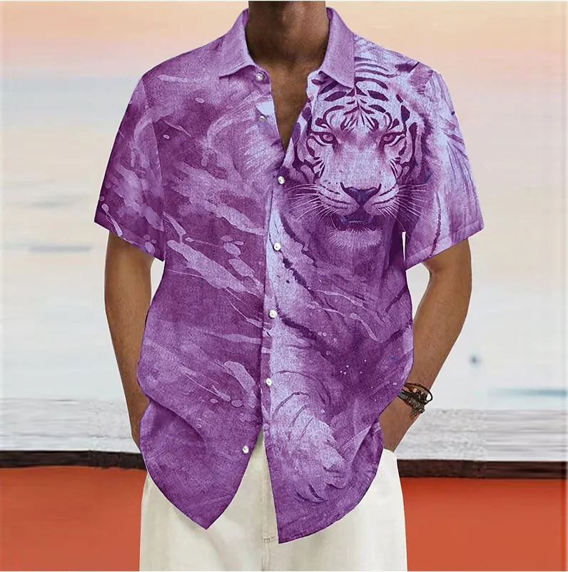 Men's shirt animal tiger picture outdoor street short -sleeved printing clothing fashion designer casual soft top