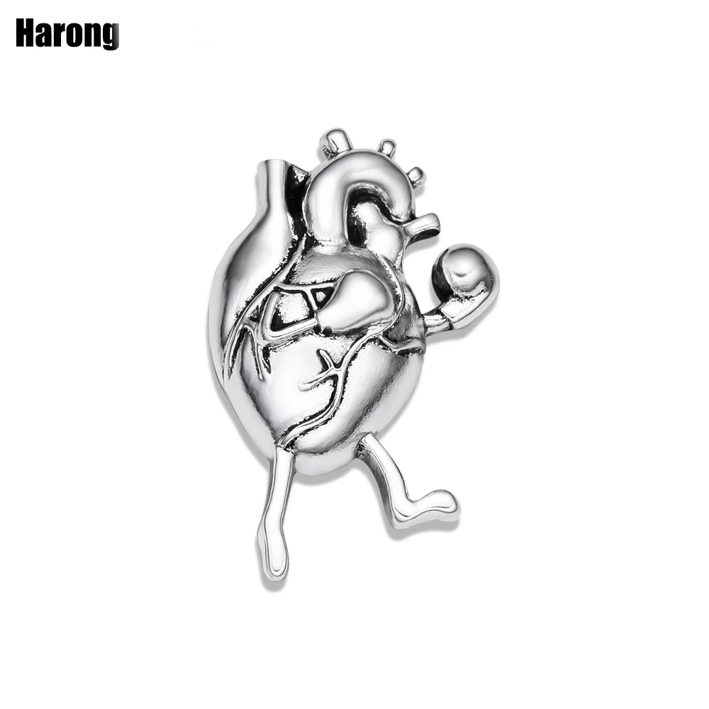 Harong Retro Funny Heart Boxer Antique Alloy Lapel Pin Punk Creative Medical Anatomy Brooch Badge Jewelry for Doctor Nurse Gifts