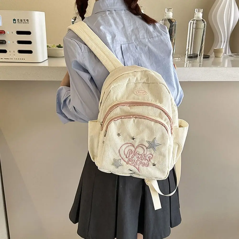 Kleine Packung Cord Rucksack Einfarbig Handtasche Stern Liebe Schulter Tasche Mehrere Taschen Koreanischen Stil Casual Rucksack Männer