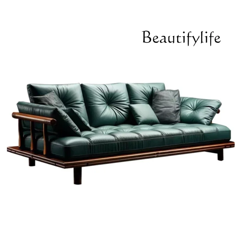 BJ Small Apartment Home Style New Minimalist Sofa Walnut Solid Wood Three-person Straight Sofa