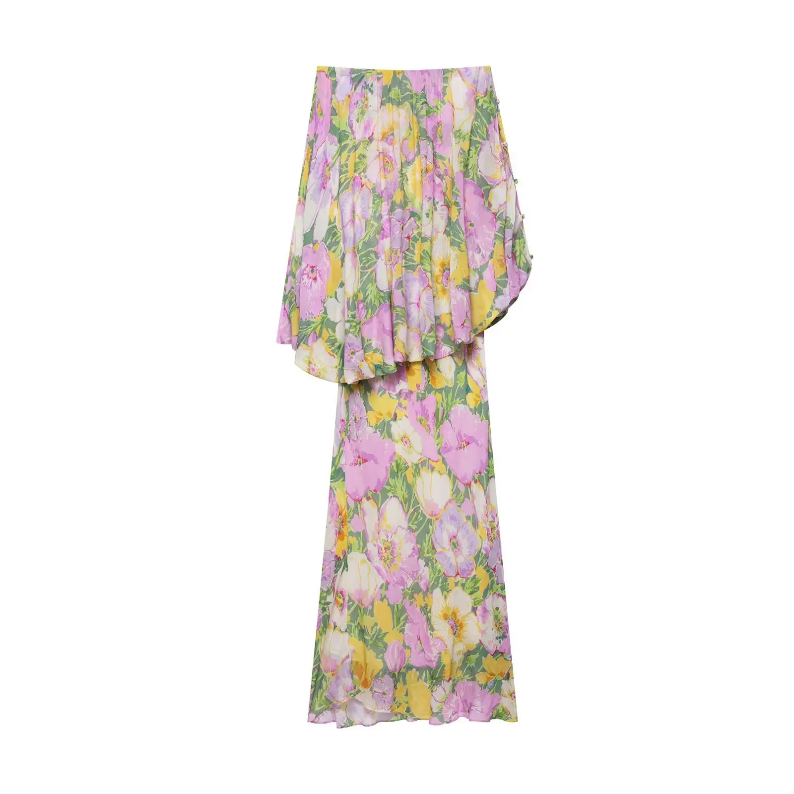 

SMVP Vintage Vibrant Colorways Women Dress Floral Print Strapless Long Dress New Fashion Summer Casual Holiday Glamorous Dress