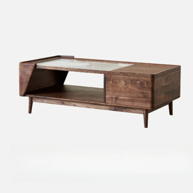 North American black walnut, rock slab coffee table, Nordic creative, solid wood, rectangular storage low table
