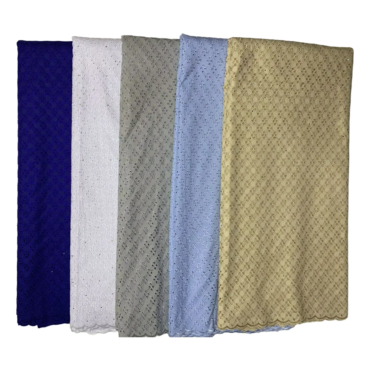 ไนจีเรียลูกไม้ผ้าฝ้ายเจ้าสาวแอฟริกัน Rhinestones ผ้าหัตถกรรมสําหรับชุดราตรีผ้าวัสดุ