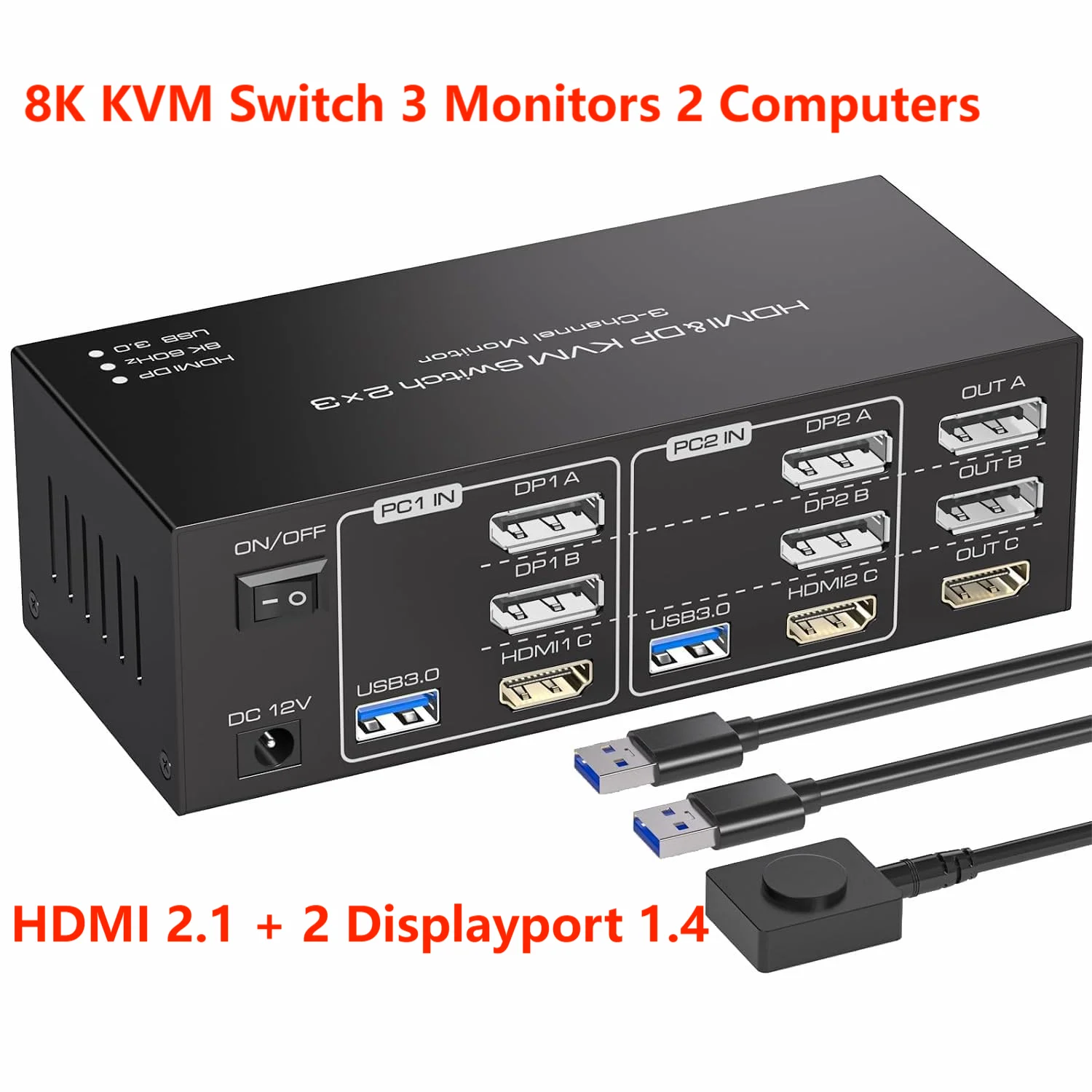 

KVM переключатель 3 монитора 2 компьютера HDMI + 2Displayport 8K 60 Гц 4K120Hz USB 3,0 KVM Swtich 2 PC Share Triple Monitor & 4 USB выхода