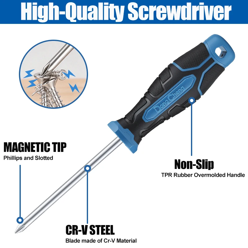 Universal Screwdriver CR-V Steel Phillips Slotted Tips Non-Slip Rubber Handle Magnetic Tip 15 Sizes General Repair Hand Tool