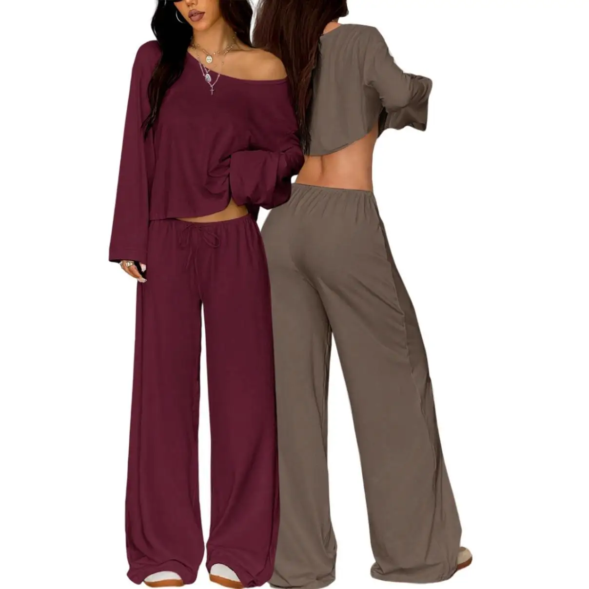 Loose Tops Wide Leg Pants Women's Matching Sets Sexy Casual Homewear Autumn Winter Vintage Kpop Gym 2 Pieces Set  Woman Clothes