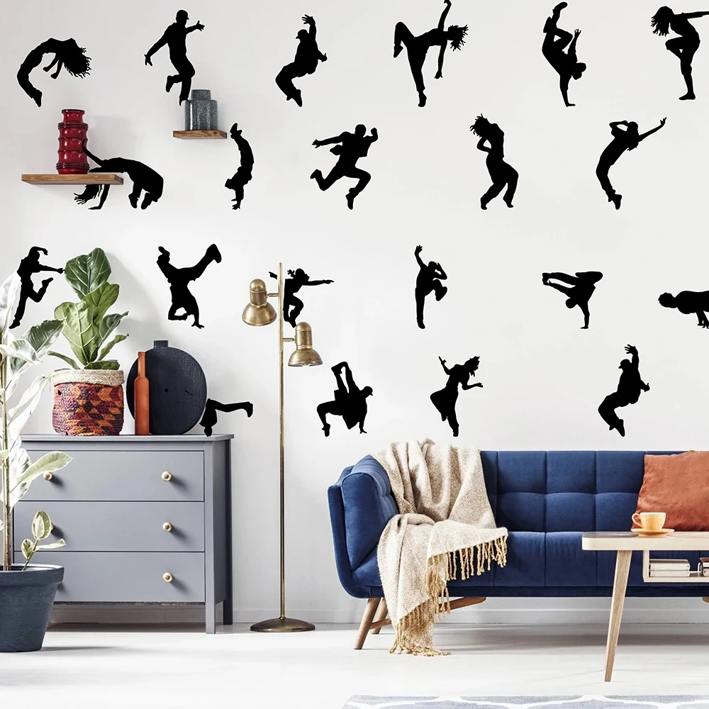 22Pcs Break Dancers Hip Hop Dancer Wall Sticker Decal Women Men Dance Music Fans Teen Children Bedroom Playroom   Decor