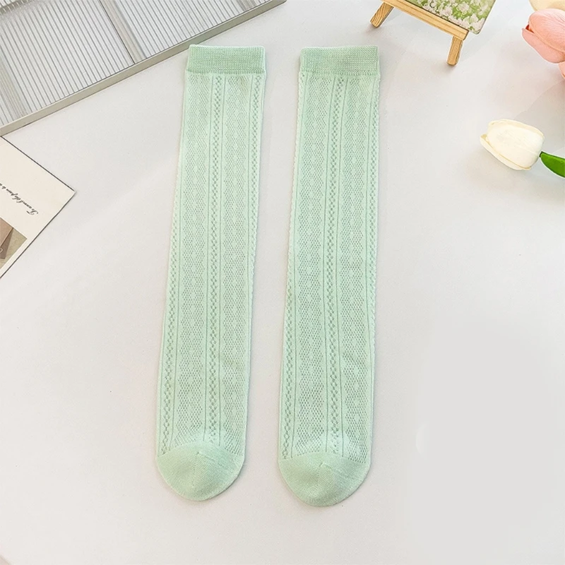 Child Dress Socks for Summer Spring Stretchy Kneehigh Socks for School Girl Breathable Fishnet Socks for Little Girl QX2D