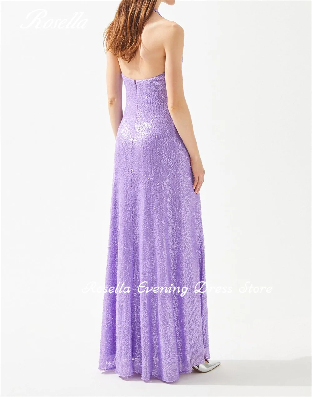 ROSELLA Sparkly Sequins Purple Prom Dress Deep V Neck Evening Gowns Backless Pleated Mermaid Robes De Bal Vestidos