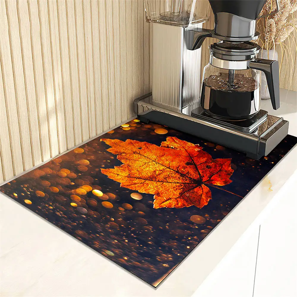 Autumn Maple Leaf Pattern Drain Pad Super Absorbent Dish Drying Mat Non-Slip Anti-mildew Counter Top Mat Sink Dish Draining Mat