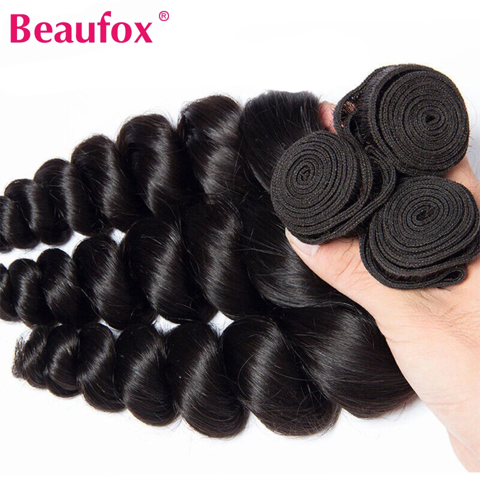 Beaufox Fasci di capelli umani da 32 pollici Fasci di onde sciolte Fasci di tessuto indiano dei capelli umani 1/3/4 pezzi Capelli umani Nero naturale