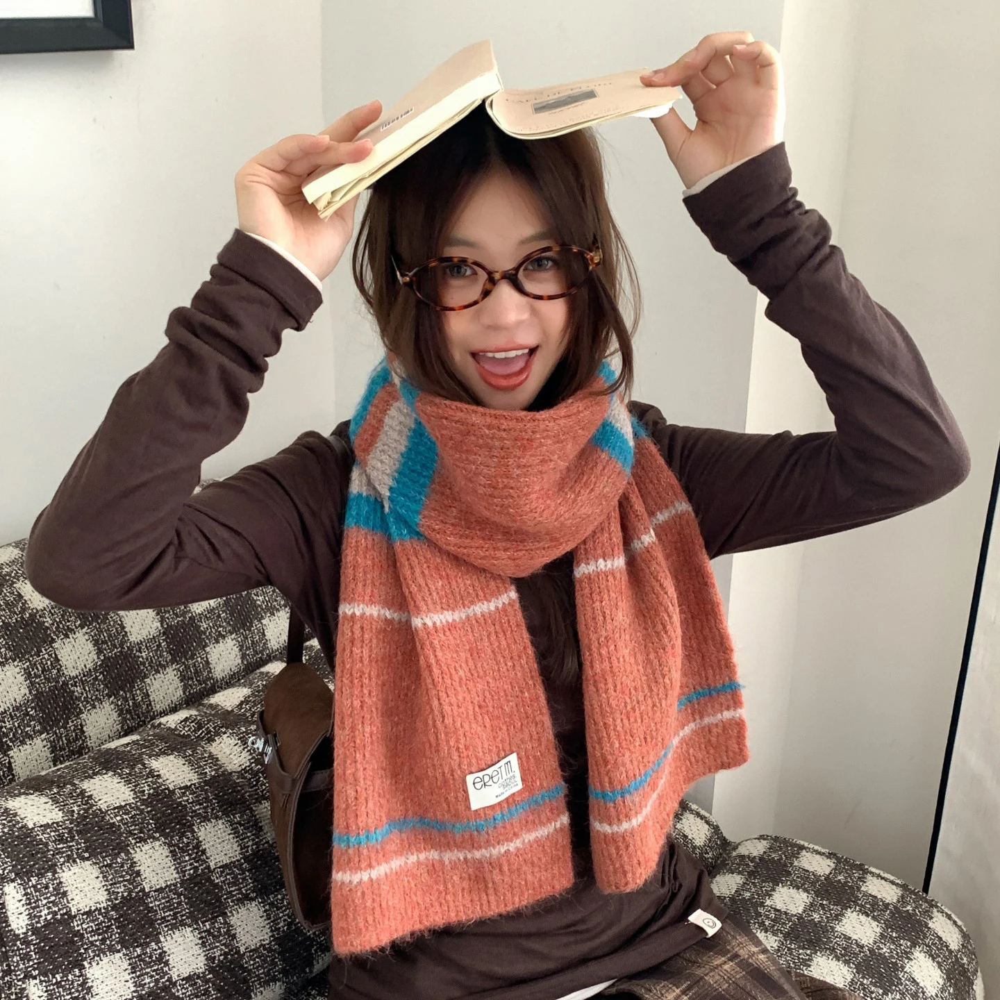 

Полосатый шарф, мягкий шарф с цветными блоками, вязаный глушитель, удерживающий тепло, теплый зимний шарф для подарков, покупок, одежда для пар