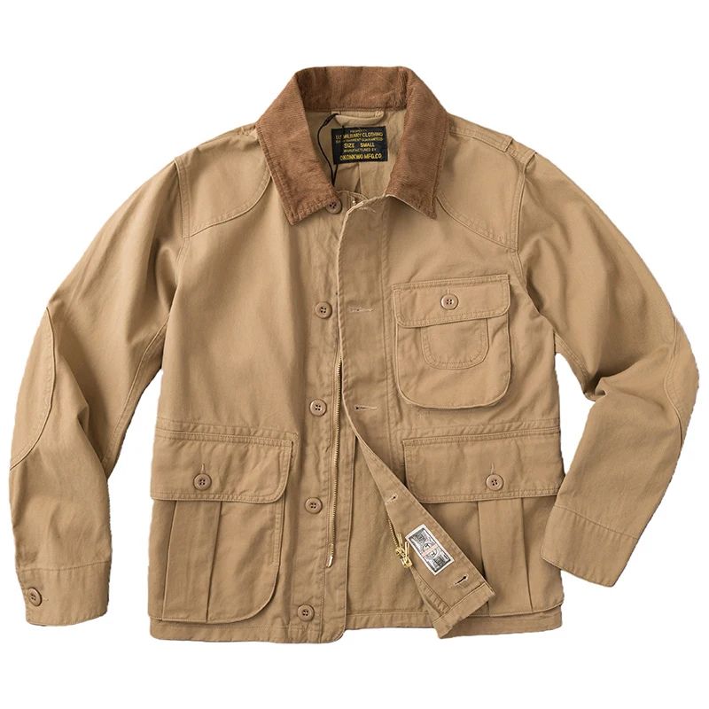 

American Retro Amekaji Men's Multi-Pocket 100% Cotton Casual Corduroy Hunting Work Jacket for Fall Autumn