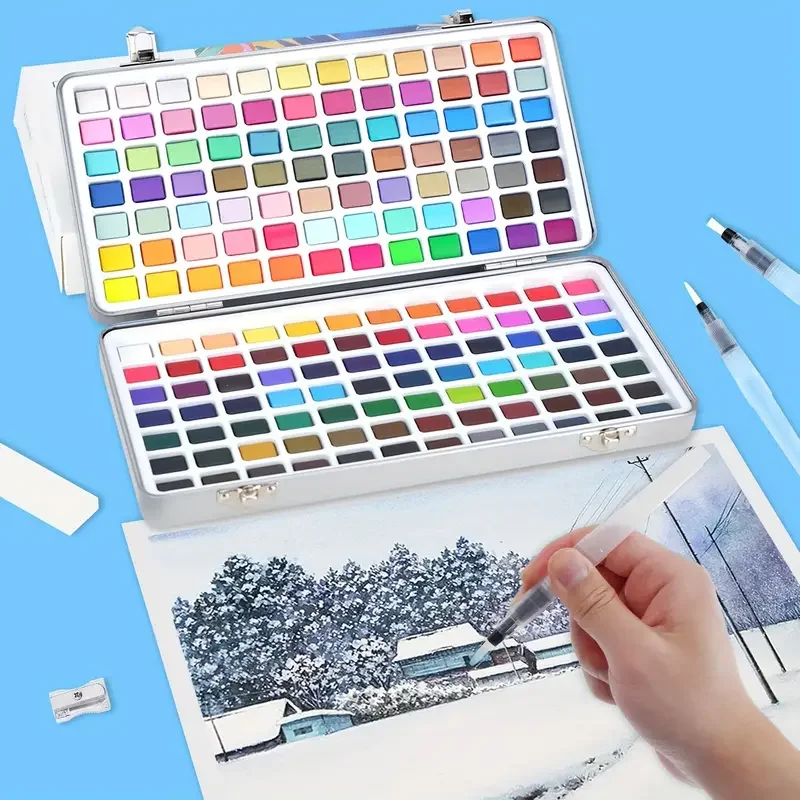 Watercolor Paint Set, 50/100/128/168 Colors in Metal Gift Box, Including Vivid, Metallic, Pearlescent and Fluorescent Colors, Tr