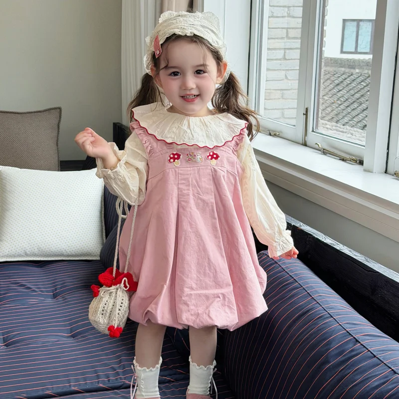 

Girls' spring and autumn vest dress2026New children's doll dress for girls, spring outfit with suspenders