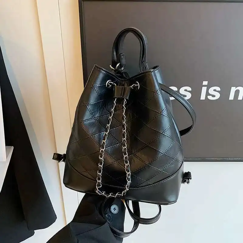Shoulder Women's Backpack Bag Student Class Drawstring Bucket For Women New Korean Version Trendy Large Capacity High-End Sense