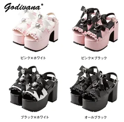 Japanese Ins Trendy Sweet Bow Chunky Heel Ladies Elegant Waterproof Platform Lolita Mine Women's Fish Mouth Sandals High Heels