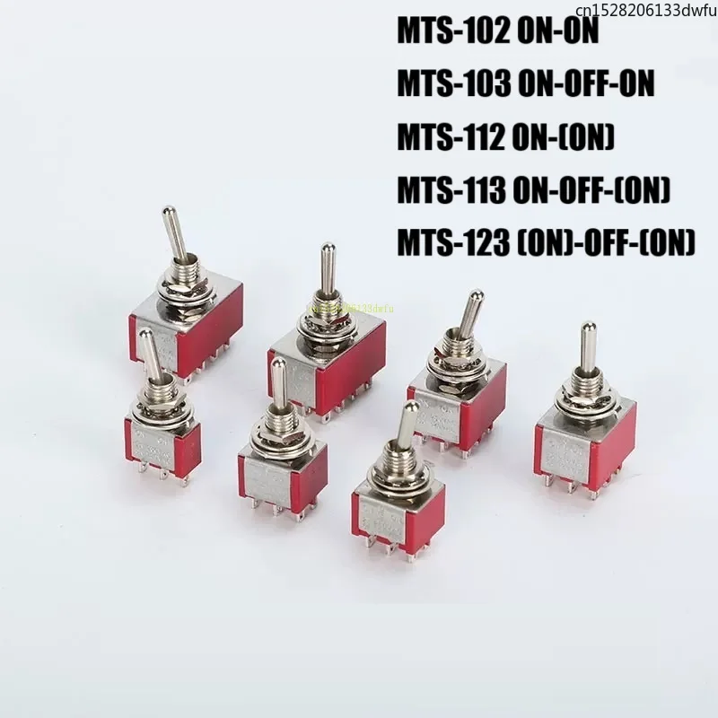 5pcs Red Mini 3pin 6mm 2/3 Position Self-resetting Toggle Switches ON-(ON) DPDT Mini Toggle Switches 6A/125V 3A/250V AC MTS-112