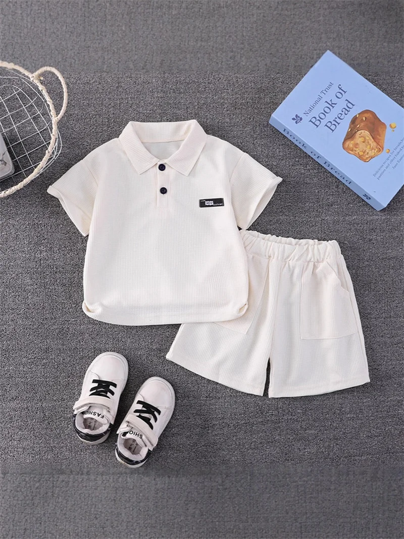 Kids Clothing Suit Boys Summer Solid T-Shirt+Shorts 2Pc Outfits Children Daily Waffle Weave Top+Pant Soft Set 1-5 Years