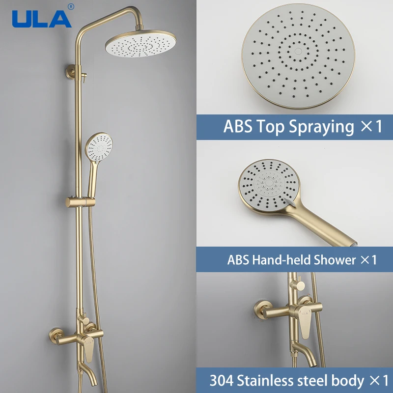 

ULA Golden Shower Faucet Gold Stainless Steel Bathroom Faucet Mixer Tap Bathtub Faucet Rain Shower Set Rainfall Shower System