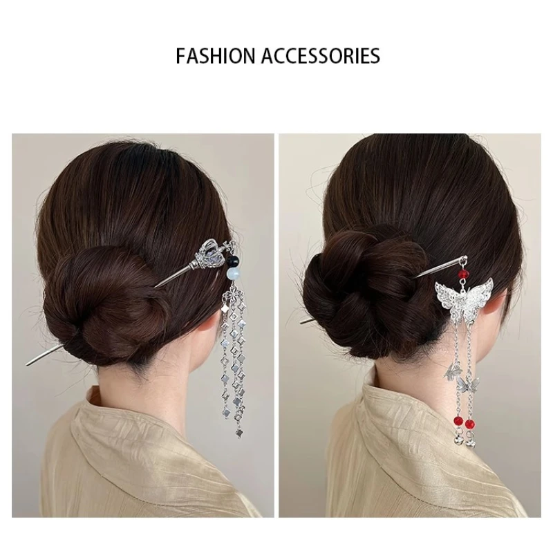 Jepit Rambut Rumbai Gaya Cina Baru, Perak Wanita, Gaya Kuno Miao, Jepit Rambut Hanfu Rumbai 2025