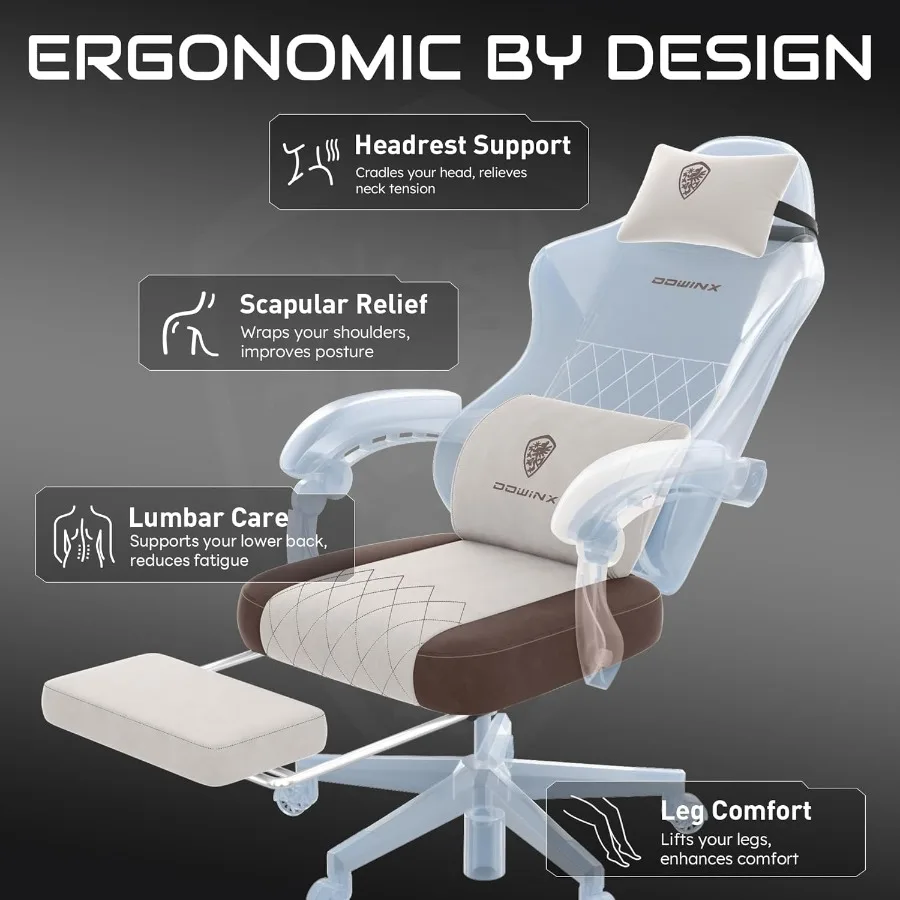 Sedia da gioco Sedie da gioco in tessuto per adulti con cuscini a molle tascabili e supporto lombare Sedia ergonomica per computer da massaggio wi