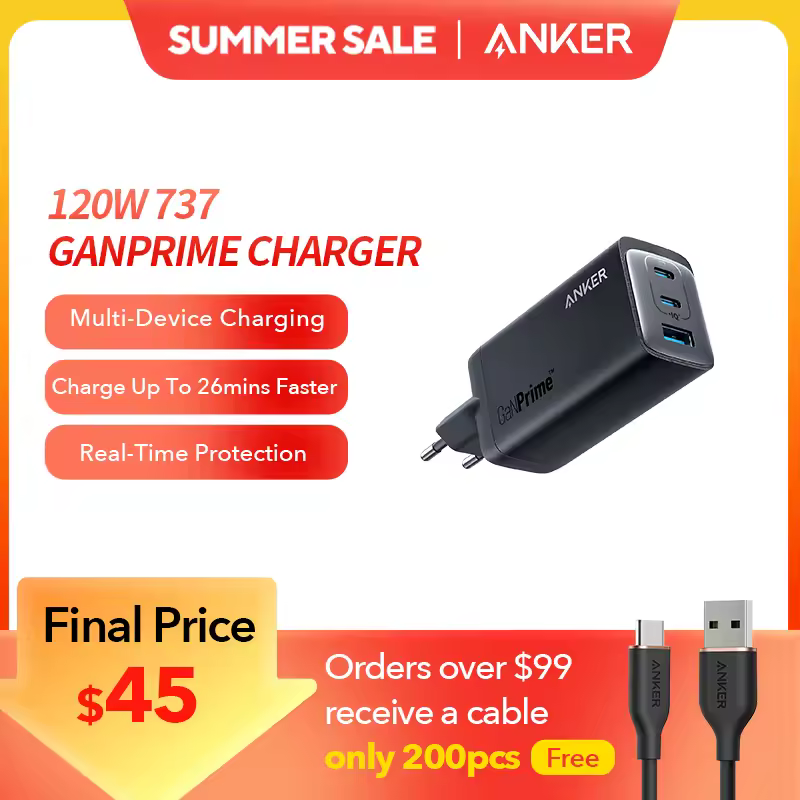 Anker 737 Charger 120W GaN Charger,USB Type C,charger fast charging,iphone charger,For iphone 15 pro max,For Galaxy