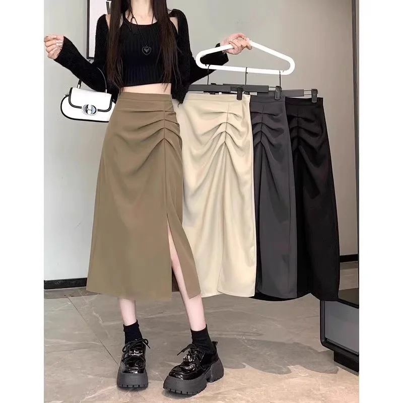 

Ele High Waist A-Line Skirt for Women Spring Autumn 2024 Slimming Long Skirts Busin Home Polyester Fiber