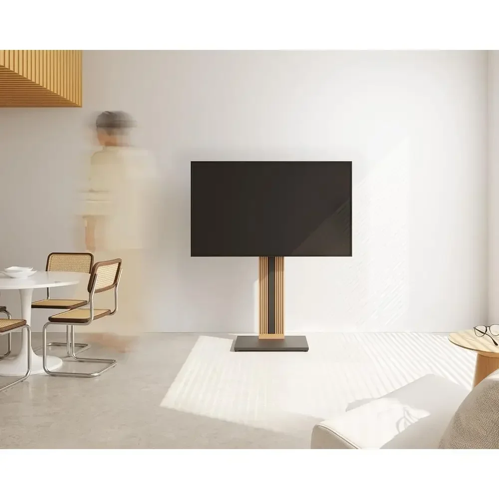 Nordic Style Swivel TV Stand for 32-65 TVs: Tall Floor Mount with Reinforced Base, Open Shelf, and Hidden Storage