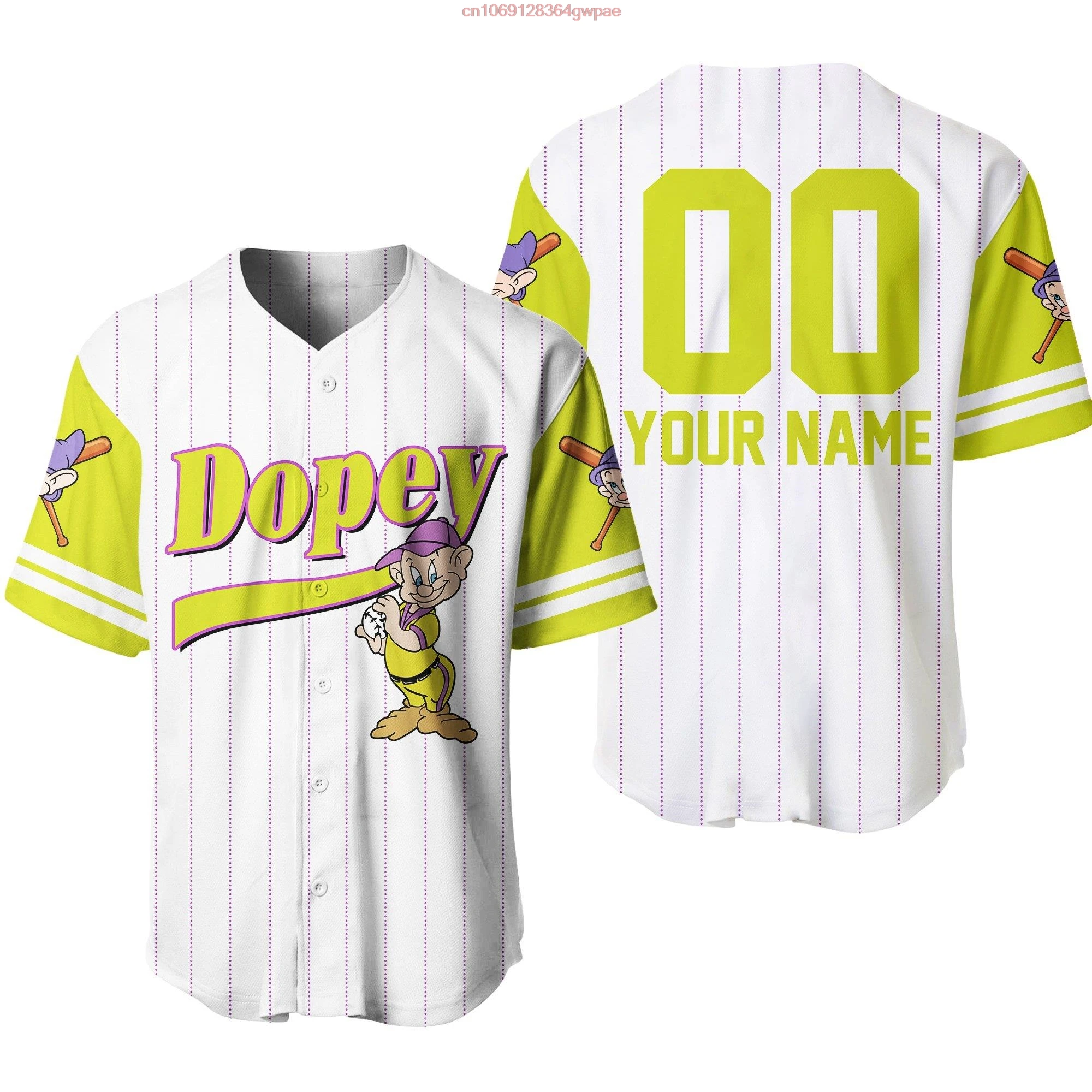 Dopey Dwarf Baseball Jersey Custom Name Men's Women's Fashion Sweatshirts Disney Baseball Jerseys Short Sleeve Hawaiian Shirts