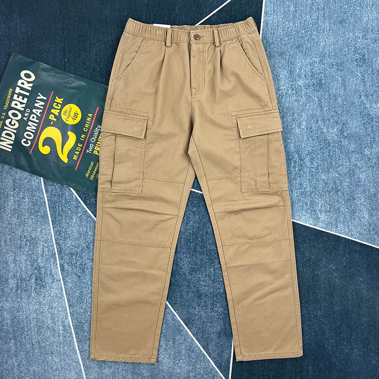

Heavyweight 100% Cotton Cargo Pants Men's - Spring/Fall Elastic Waist American Casual Straight-Leg Work Pants (Amekaji Style)
