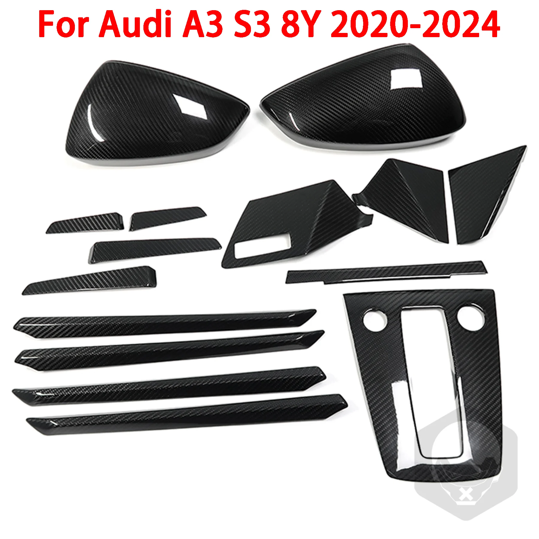 For Audi A3 S3 8Y 2020-2024 Car Door Panel Decorative Strip Gear Panel Gear Head Cover Instrument Real Carbon Fiber Accessories