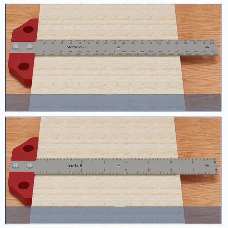 

A15F-8Inch/200Mm Metric Inch System T-Shaped Draw Line Ruler Woodworking Multifunctional Right Angle Ruler