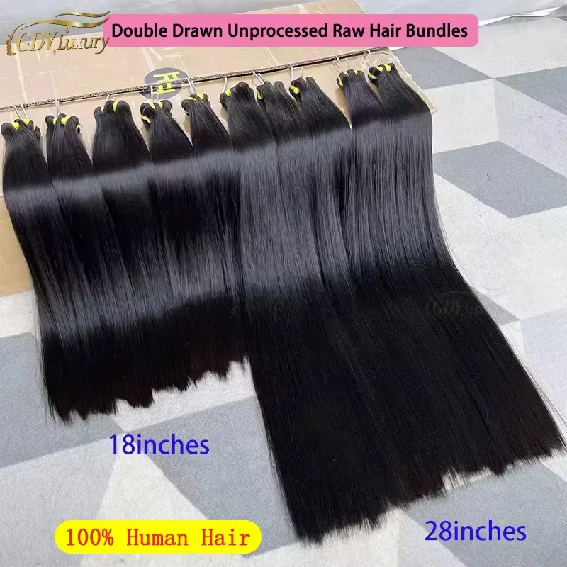 15A doppelt gezogene glatte Echthaar-Bündel, 100 % unverarbeitetes rohes Echthaar, Weben für Frauen, Haarverlängerungen, natürliche Farbe # 1B
