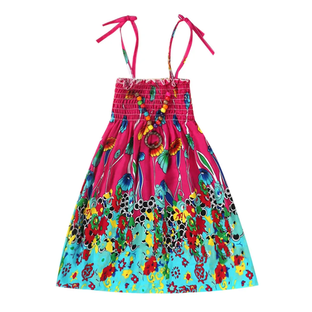 2024 Summer Dress Infant Kids Girls Baby Clothes Vestidos Floral Bohemian Beach Straps Dress  детская одежда Ropa Para NiñAs