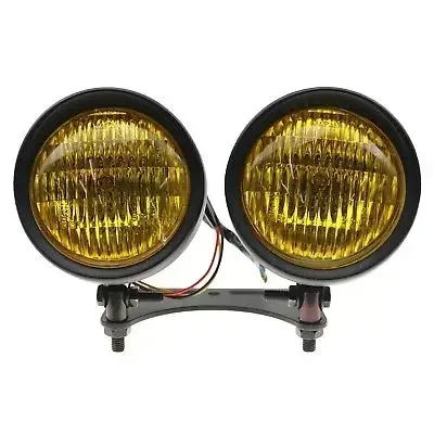 Black Bottom Mount Dual Metal Headlight For Harley Honda Triumph Custom Cruiser