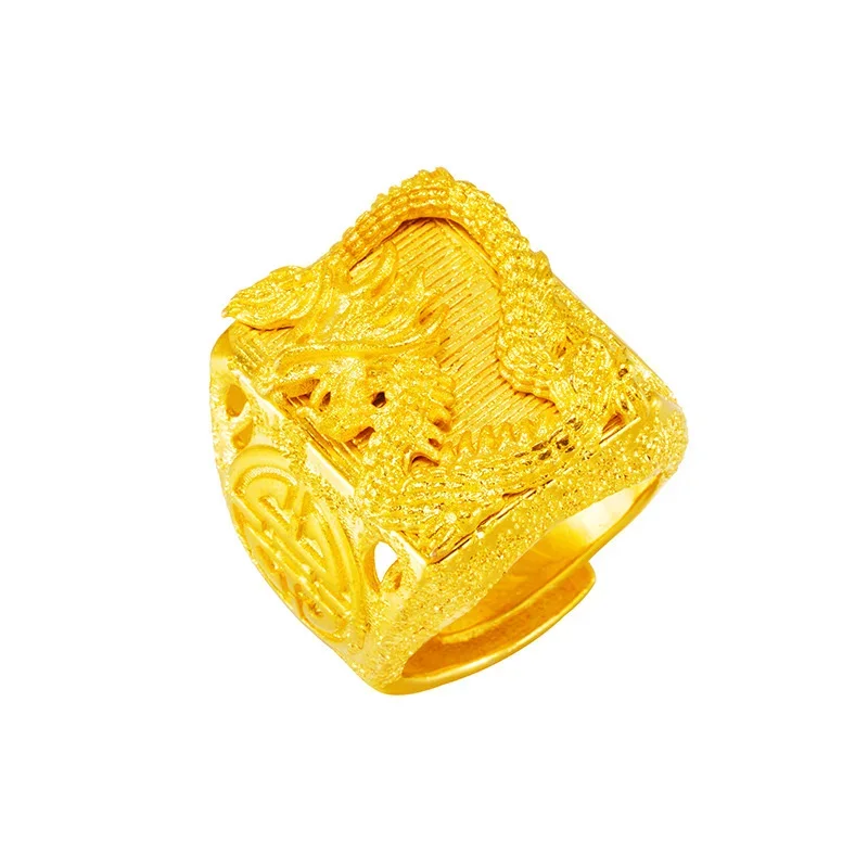 Genuine 999 Gold Color Dragon Ring for Men Bro Thick Ring Gift Adjustable Rings Jewelry Gifts Accessories Oro pure De 24 k Rings