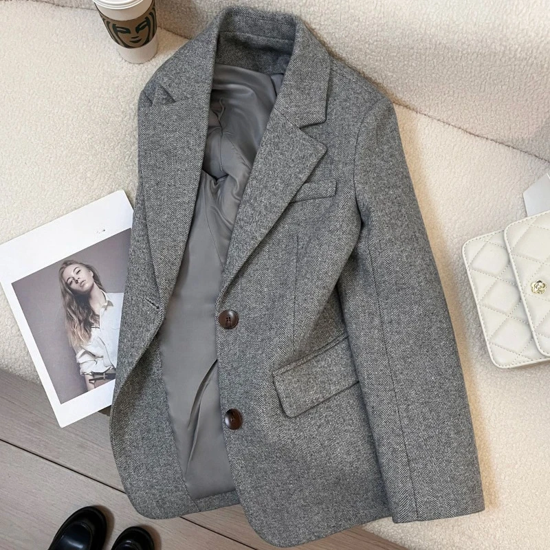 2026 New Spring Autumn Women's Suit&Blazer Jacket High-end Fashion Design Versatile Temperament Herringbone pattern Coat Top